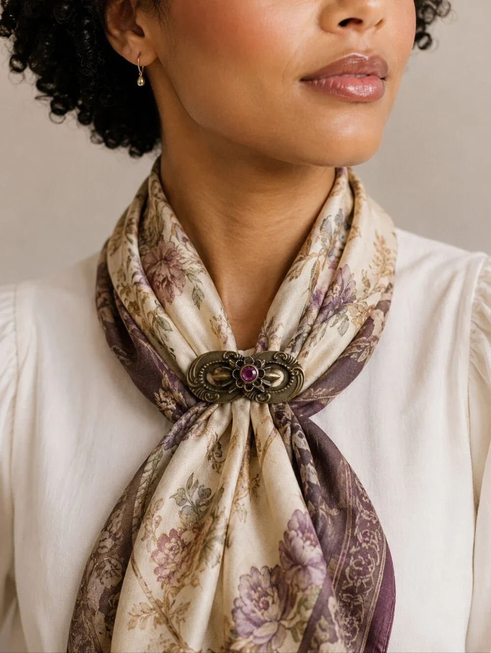 Vintage Victorian-Inspired Amethyst Tone Ornate Brooch
